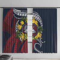Samoa Moso'oi Flowers Tatau Window Curtain Festive National Color LT7 With Hooks Blue Red - Polynesian Pride