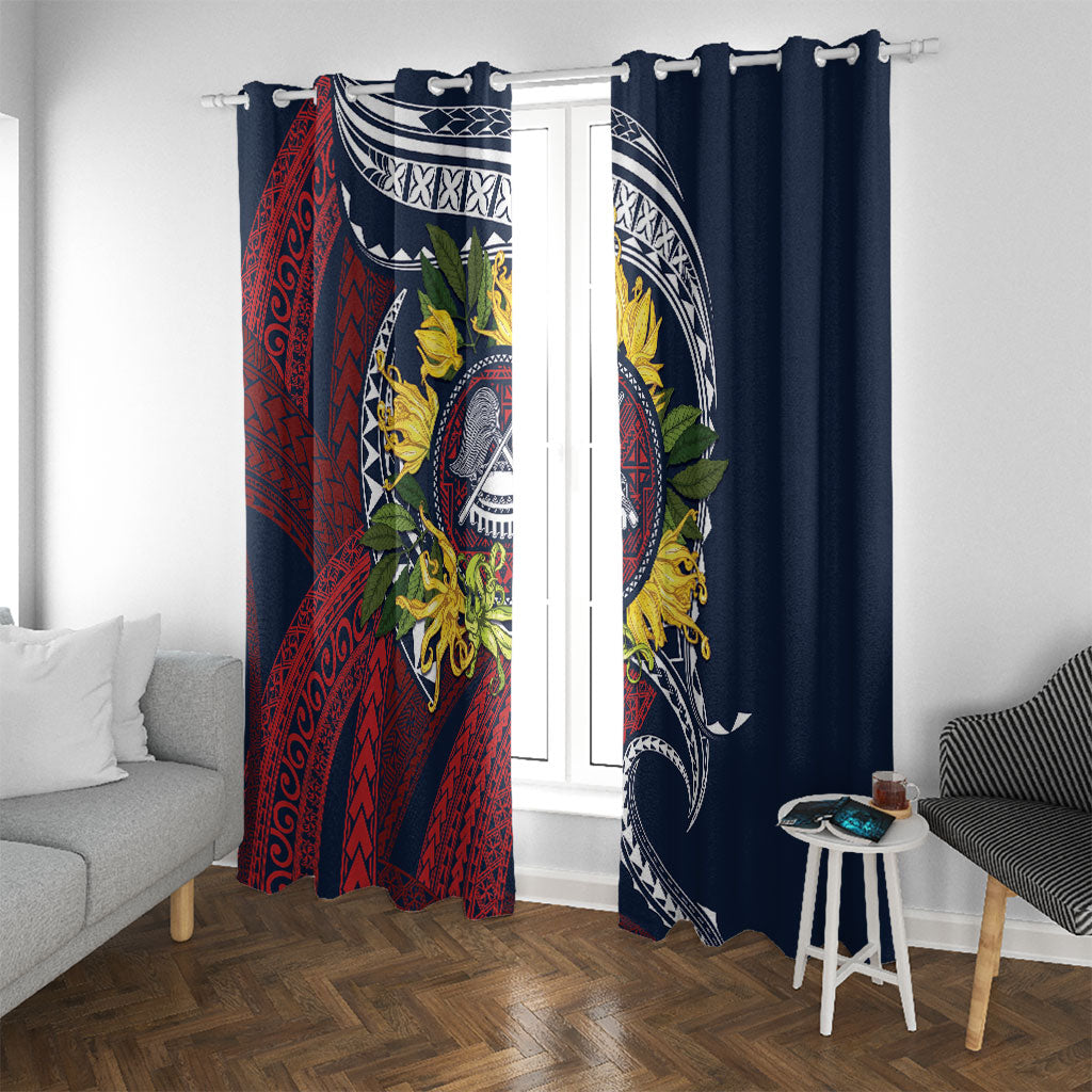 Samoa Moso'oi Flowers Tatau Window Curtain Festive National Color LT7 With Grommets Blue Red - Polynesian Pride