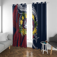 Samoa Moso'oi Flowers Tatau Window Curtain Festive National Color LT7 With Grommets Blue Red - Polynesian Pride