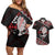 Taniko Aotearoa Couples Matching Off Shoulder Short Dress and Hawaiian Shirt Poutama Mix Piwakawaka