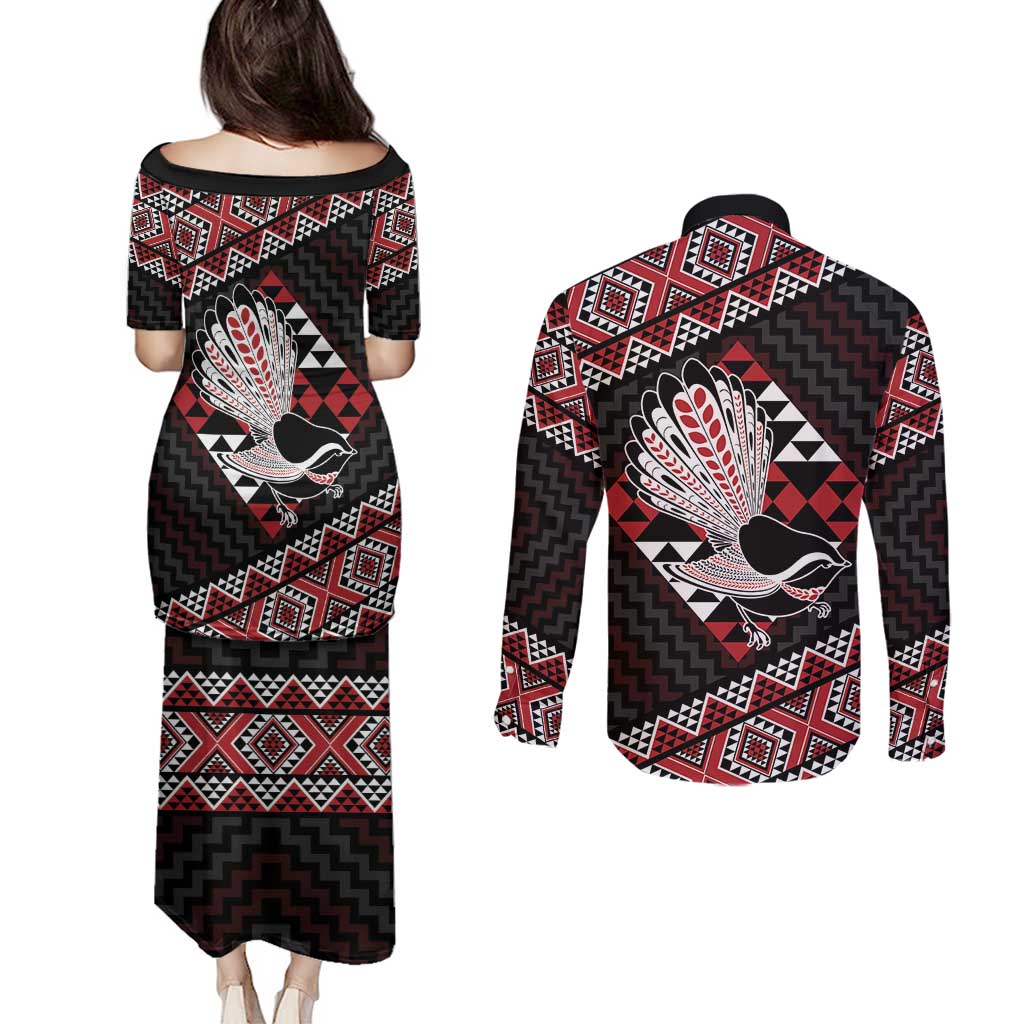 Taniko Aotearoa Couples Matching Puletasi and Long Sleeve Button Shirt Poutama Mix Piwakawaka