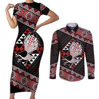 Taniko Aotearoa Couples Matching Short Sleeve Bodycon Dress and Long Sleeve Button Shirt Poutama Mix Piwakawaka