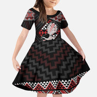 Taniko Aotearoa Kid Short Sleeve Dress Poutama Mix Piwakawaka LT7 KID Red - Polynesian Pride