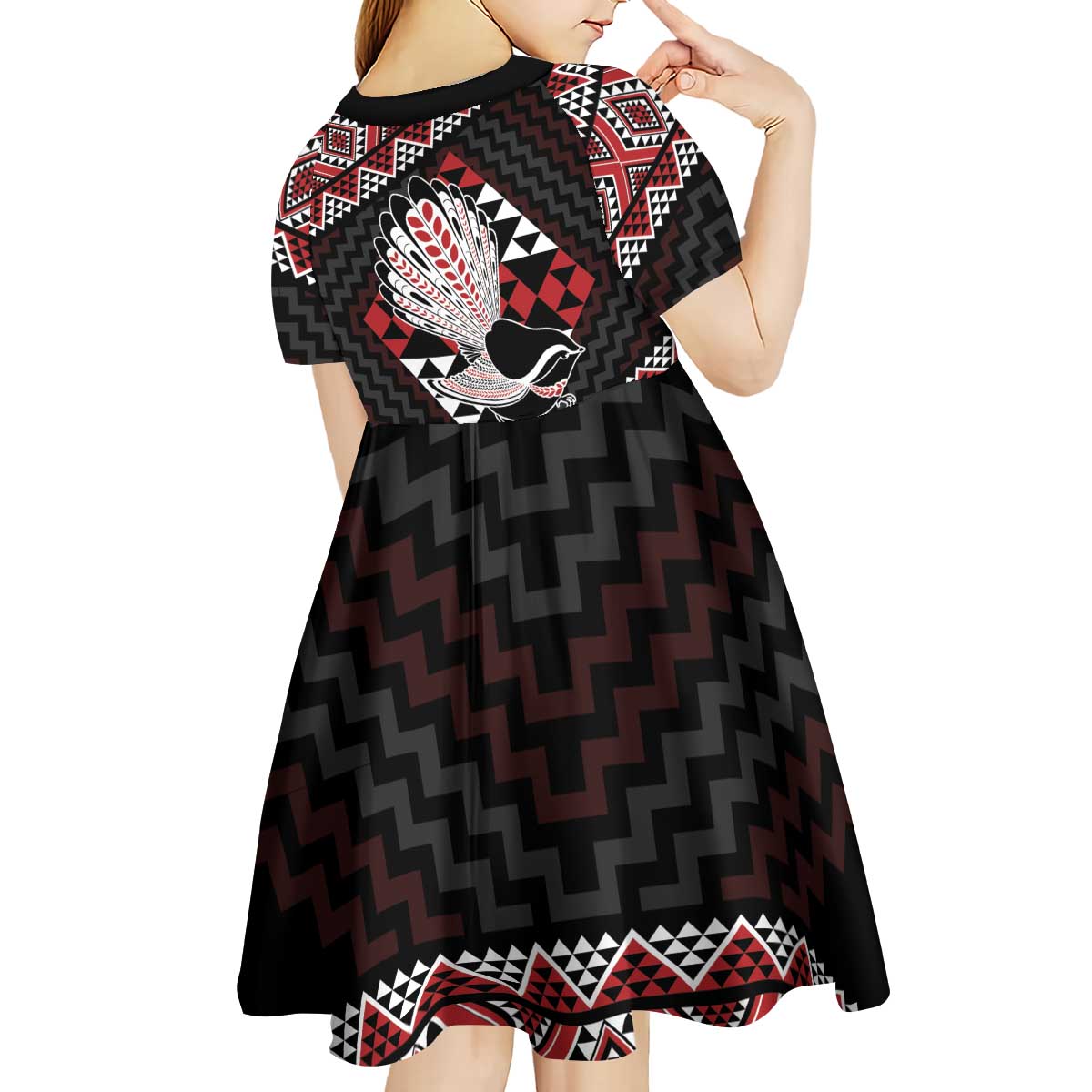 Taniko Aotearoa Kid Short Sleeve Dress Poutama Mix Piwakawaka LT7 - Polynesian Pride