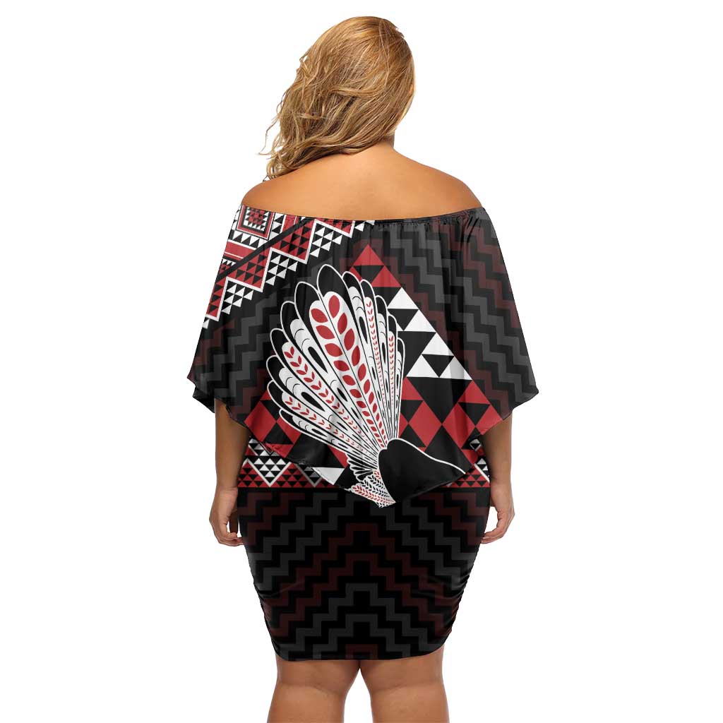 Taniko Aotearoa Off Shoulder Short Dress Poutama Mix Piwakawaka LT7 - Polynesian Pride