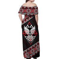 Taniko Aotearoa Off Shoulder Maxi Dress Poutama Mix Piwakawaka - Ver02 LT7 - Polynesian Pride