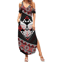 Taniko Aotearoa Summer Maxi Dress Poutama Mix Piwakawaka - Ver02 LT7 Women Red - Polynesian Pride