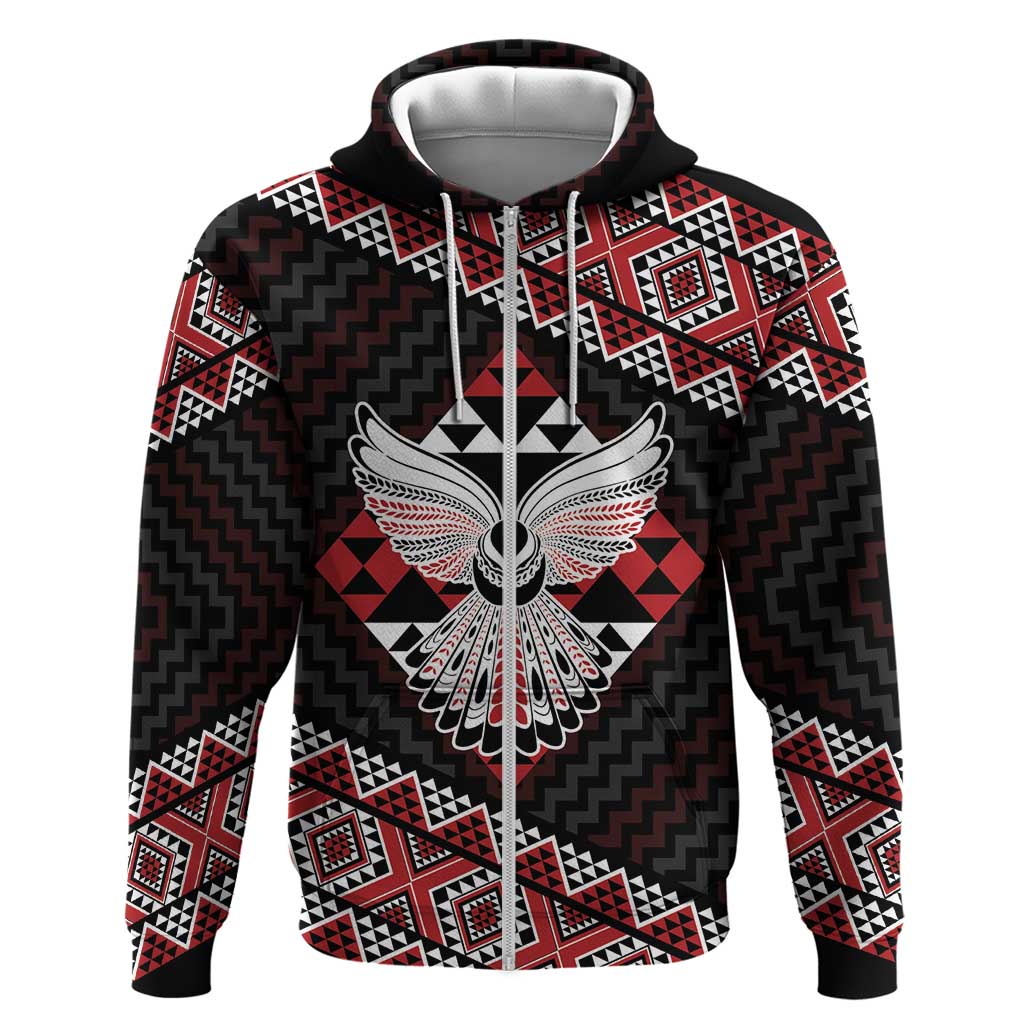 Taniko Aotearoa Zip Hoodie Poutama Mix Piwakawaka - Ver02 LT7 Zip Hoodie Red - Polynesian Pride