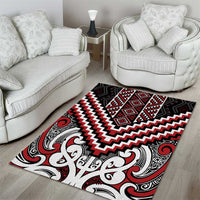 Maori Tukutuku Taniko Motifs Area Rug Red Poutama Mix Kowhaiwhai
