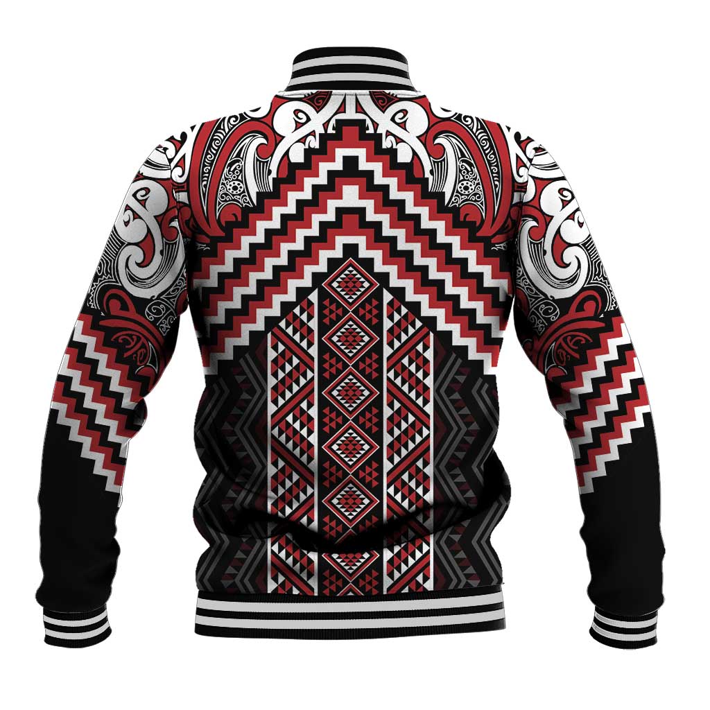 Maori Tukutuku Taniko Motifs Baseball Jacket Red Poutama Mix Kowhaiwhai LT7 - Polynesian Pride
