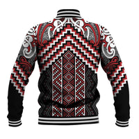 Maori Tukutuku Taniko Motifs Baseball Jacket Red Poutama Mix Kowhaiwhai LT7 - Polynesian Pride