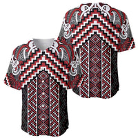 Maori Tukutuku Taniko Motifs Baseball Jersey Red Poutama Mix Kowhaiwhai
