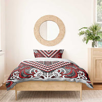 Maori Tukutuku Taniko Motifs Bedding Set Red Poutama Mix Kowhaiwhai