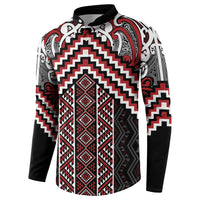 Maori Tukutuku Taniko Motifs Button Sweatshirt Red Poutama Mix Kowhaiwhai