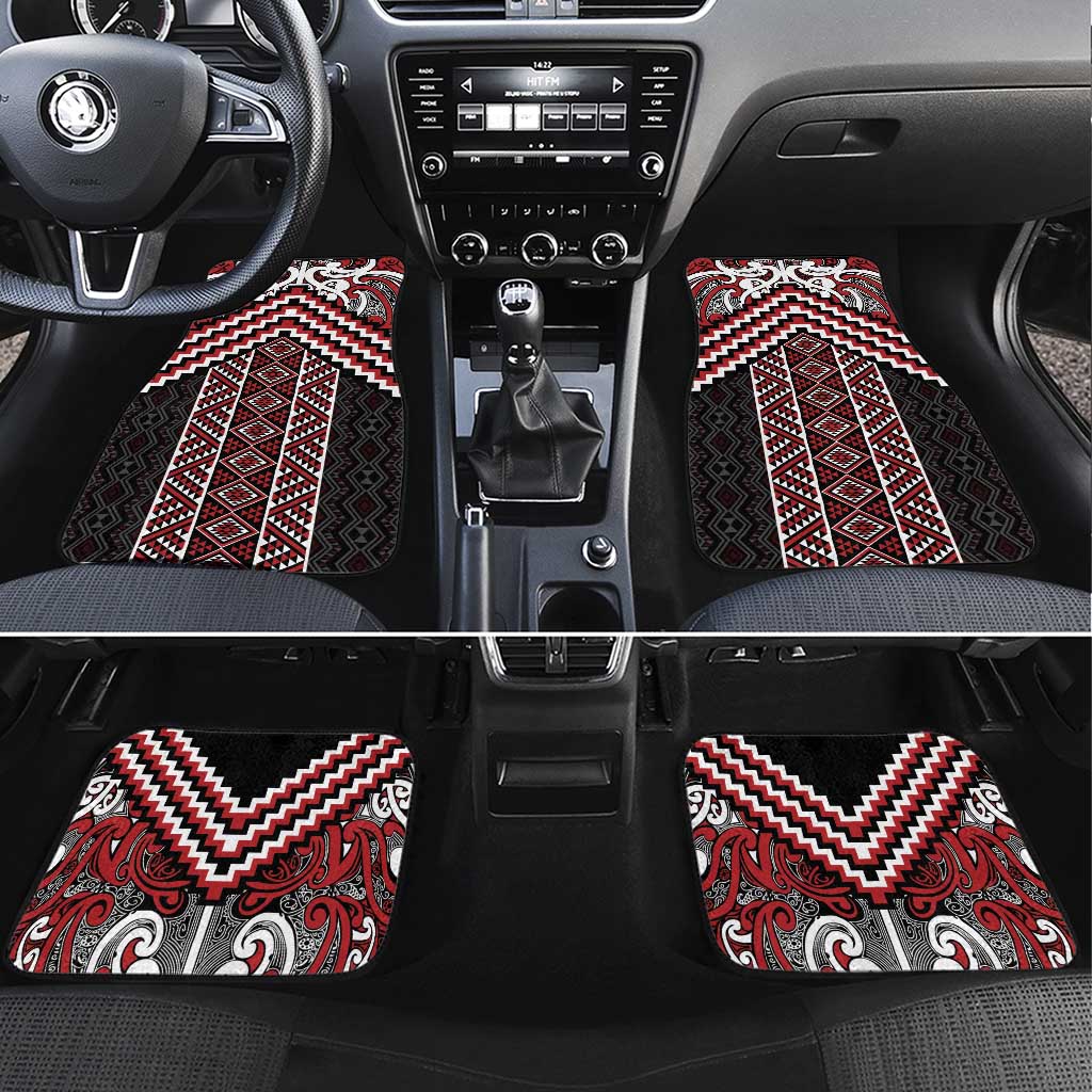 Maori Tukutuku Taniko Motifs Car Mats Red Poutama Mix Kowhaiwhai
