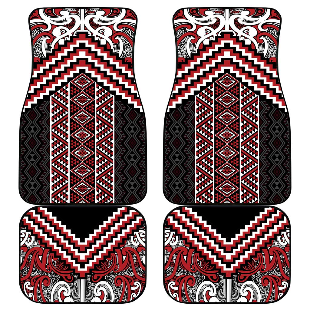 Maori Tukutuku Taniko Motifs Car Mats Red Poutama Mix Kowhaiwhai