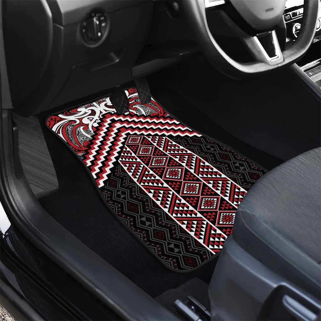 Maori Tukutuku Taniko Motifs Car Mats Red Poutama Mix Kowhaiwhai