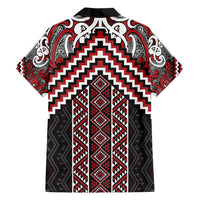 Maori Tukutuku Taniko Motifs Family Matching Summer Maxi Dress and Hawaiian Shirt Red Poutama Mix Kowhaiwhai