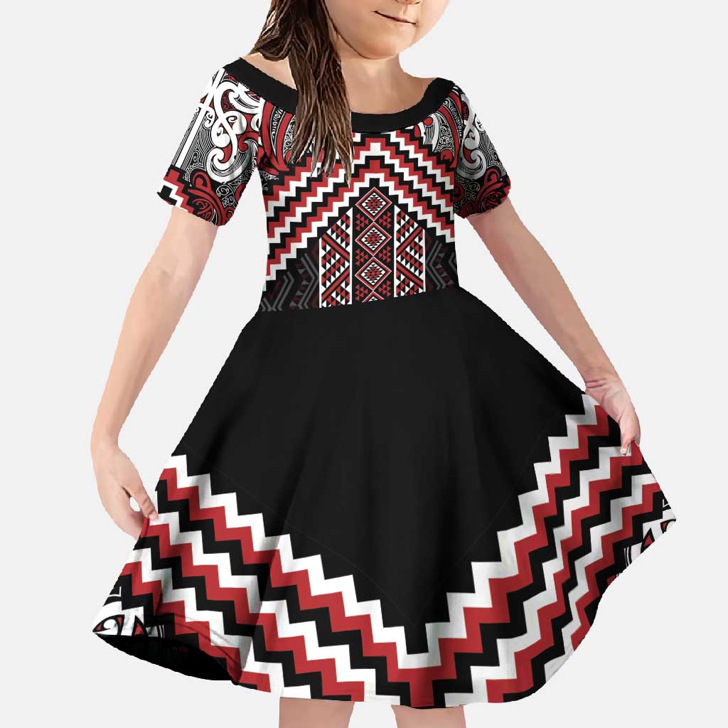 Maori Tukutuku Taniko Motifs Family Matching Tank Maxi Dress and Hawaiian Shirt Red Poutama Mix Kowhaiwhai