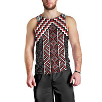 Maori Tukutuku Taniko Motifs Men Tank Top Red Poutama Mix Kowhaiwhai