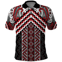 Maori Tukutuku Taniko Motifs Polo Shirt Red Poutama Mix Kowhaiwhai