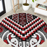 Maori Tukutuku Taniko Motifs Round Carpet Red Poutama Mix Kowhaiwhai LT7 Red - Polynesian Pride