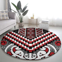 Maori Tukutuku Taniko Motifs Round Carpet Red Poutama Mix Kowhaiwhai LT7 - Polynesian Pride