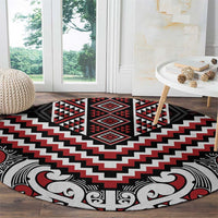 Maori Tukutuku Taniko Motifs Round Carpet Red Poutama Mix Kowhaiwhai LT7 - Polynesian Pride
