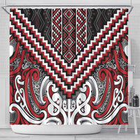 Maori Tukutuku Taniko Motifs Shower Curtain Red Poutama Mix Kowhaiwhai