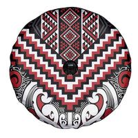 Maori Tukutuku Taniko Motifs Spare Tire Cover Red Poutama Mix Kowhaiwhai