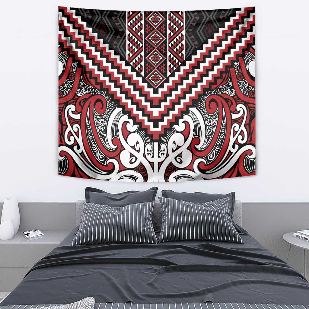 Maori Tukutuku Taniko Motifs Tapestry Red Poutama Mix Kowhaiwhai