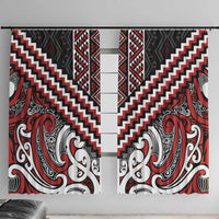 Maori Tukutuku Taniko Motifs Window Curtain Red Poutama Mix Kowhaiwhai