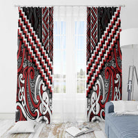 Maori Tukutuku Taniko Motifs Window Curtain Red Poutama Mix Kowhaiwhai