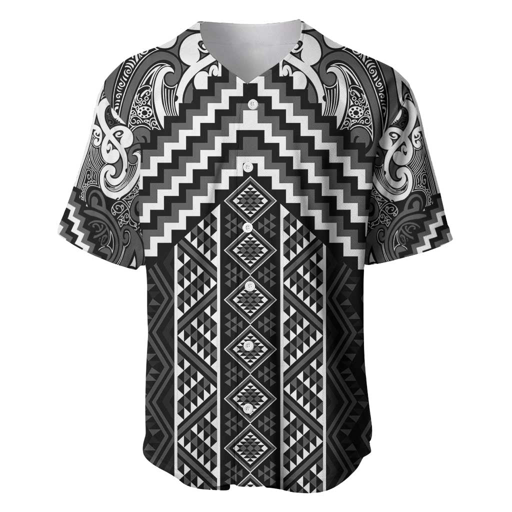 Maori Tukutuku Taniko Motifs Baseball Jersey Black Poutama Mix Kowhaiwhai