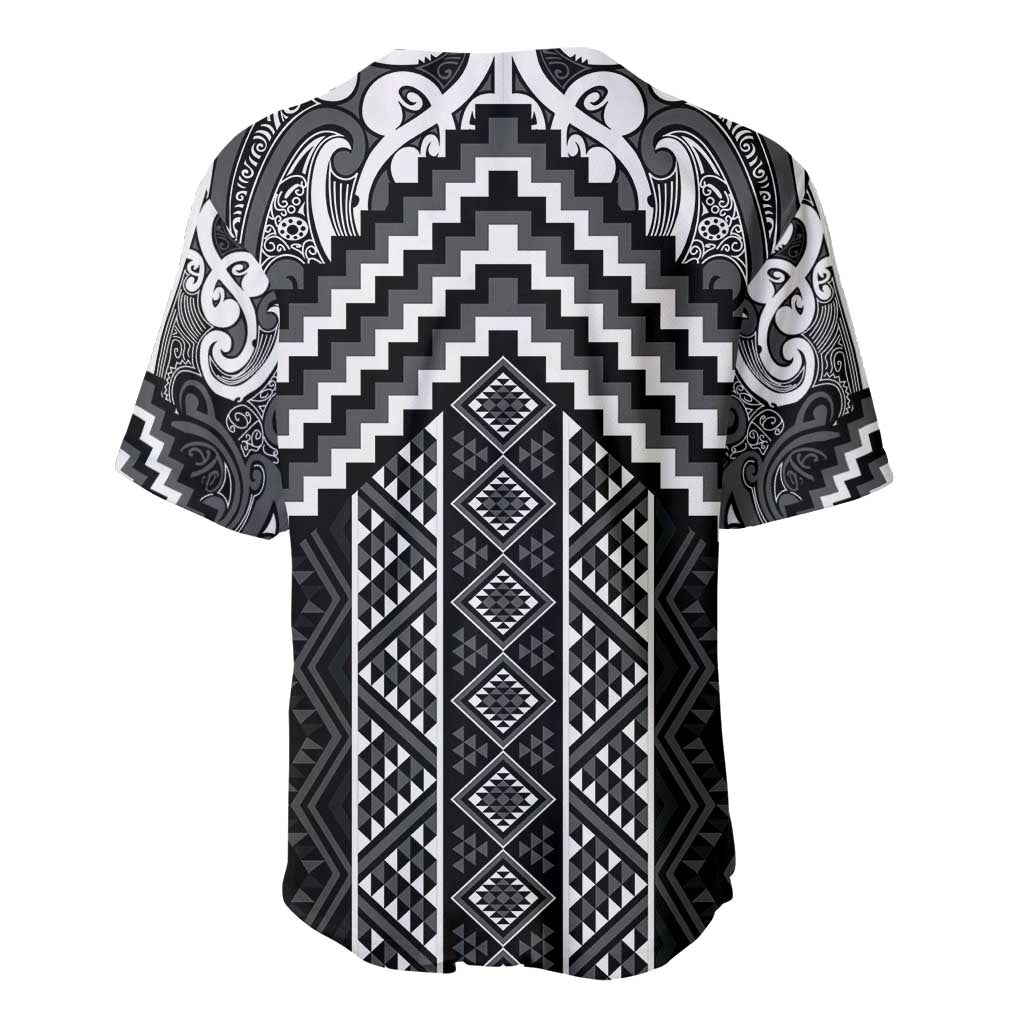 Maori Tukutuku Taniko Motifs Baseball Jersey Black Poutama Mix Kowhaiwhai