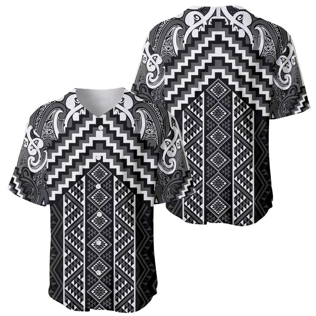 Maori Tukutuku Taniko Motifs Baseball Jersey Black Poutama Mix Kowhaiwhai