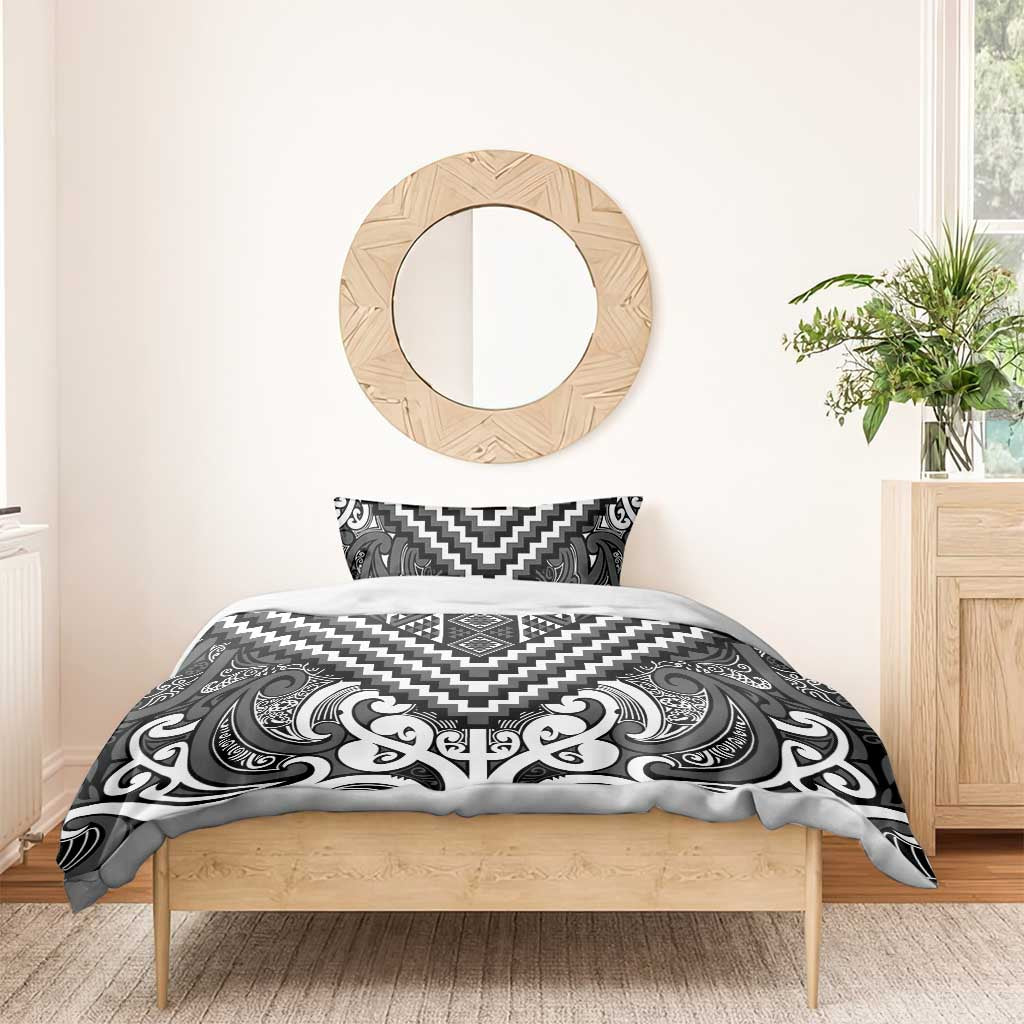 Maori Tukutuku Taniko Motifs Bedding Set Black Poutama Mix Kowhaiwhai