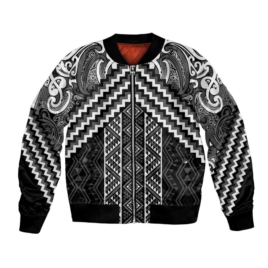 Maori Tukutuku Taniko Motifs Bomber Jacket Black Poutama Mix Kowhaiwhai LT7 Unisex Black - Polynesian Pride
