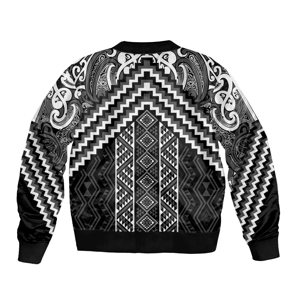 Maori Tukutuku Taniko Motifs Bomber Jacket Black Poutama Mix Kowhaiwhai LT7 - Polynesian Pride