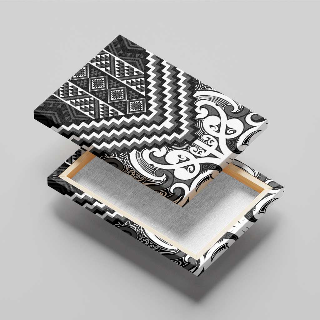 Maori Tukutuku Taniko Motifs Canvas Wall Art Black Poutama Mix Kowhaiwhai