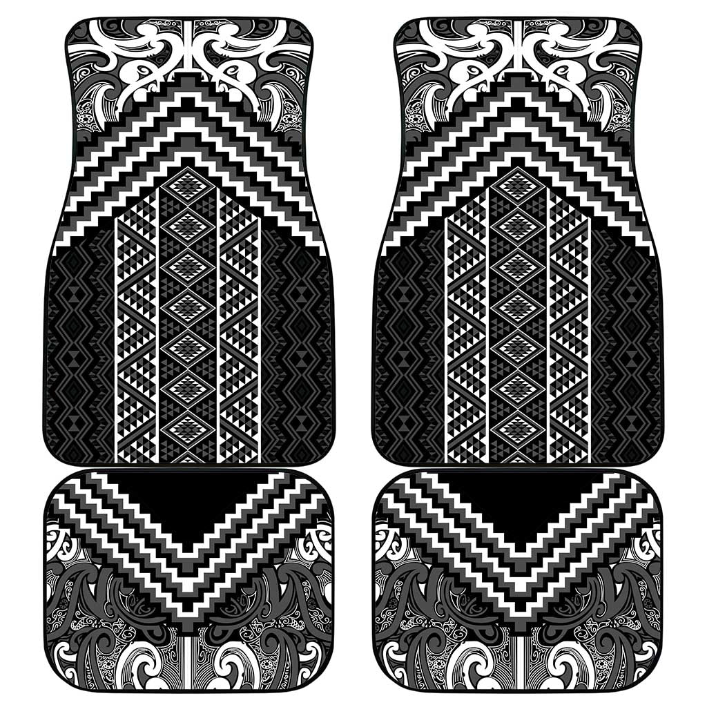Maori Tukutuku Taniko Motifs Car Mats Black Poutama Mix Kowhaiwhai
