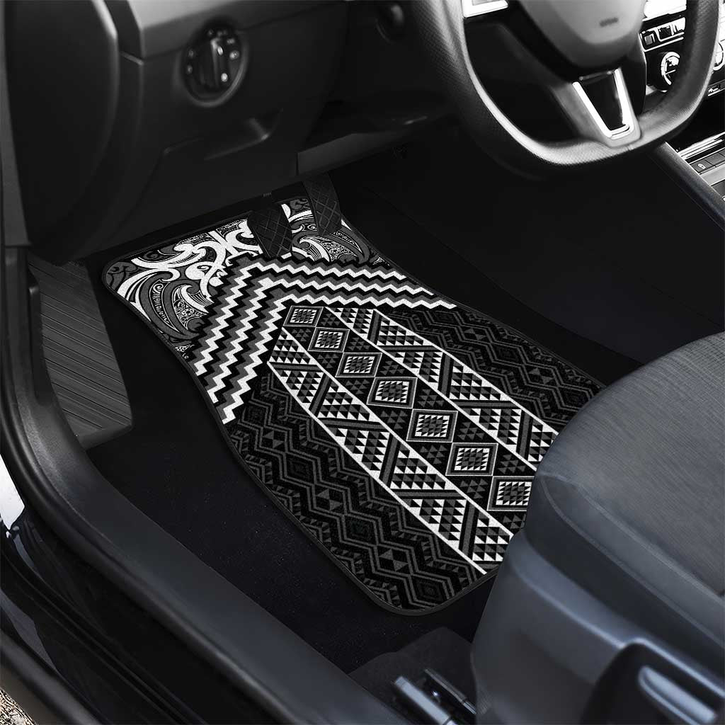 Maori Tukutuku Taniko Motifs Car Mats Black Poutama Mix Kowhaiwhai