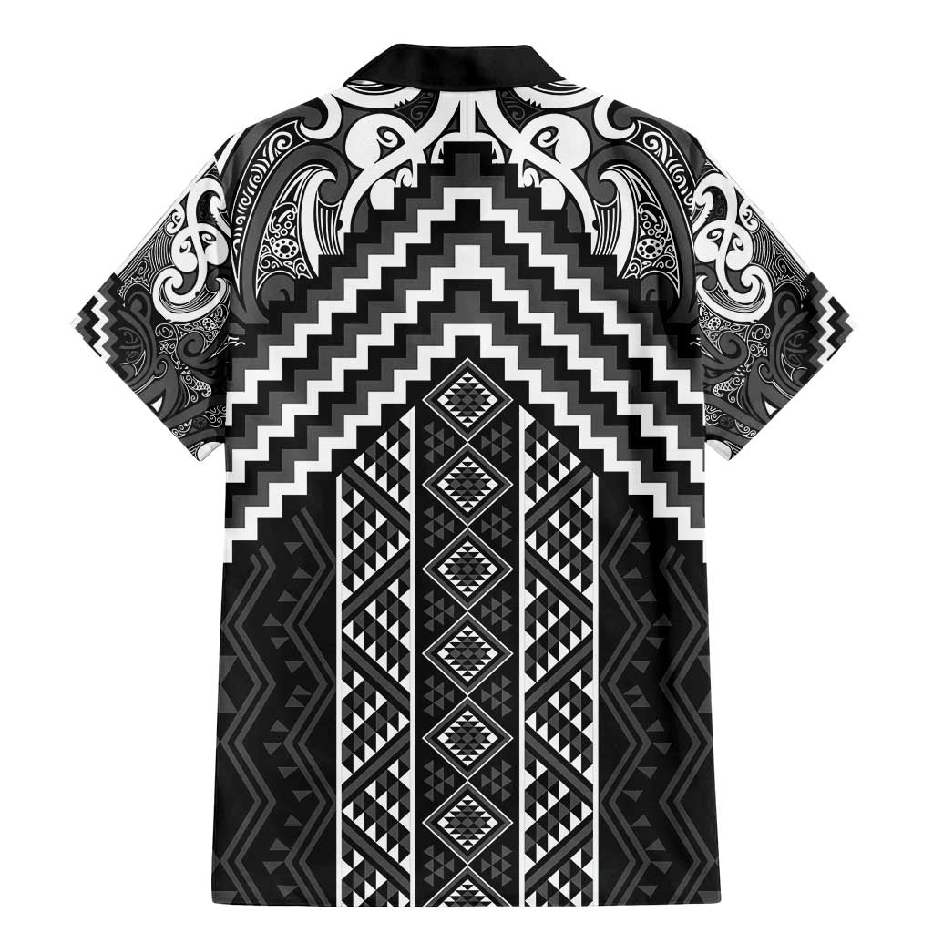 Maori Tukutuku Taniko Motifs Family Matching Mermaid Dress and Hawaiian Shirt Black Poutama Mix Kowhaiwhai