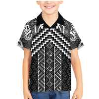 Maori Tukutuku Taniko Motifs Family Matching Mermaid Dress and Hawaiian Shirt Black Poutama Mix Kowhaiwhai