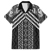 Maori Tukutuku Taniko Motifs Family Matching Puletasi and Hawaiian Shirt Black Poutama Mix Kowhaiwhai
