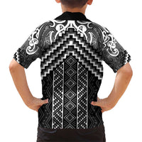 Maori Tukutuku Taniko Motifs Family Matching Short Sleeve Bodycon Dress and Hawaiian Shirt Black Poutama Mix Kowhaiwhai