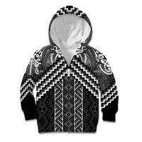 Maori Tukutuku Taniko Motifs Kid Hoodie Black Poutama Mix Kowhaiwhai