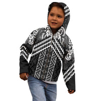 Maori Tukutuku Taniko Motifs Kid Hoodie Black Poutama Mix Kowhaiwhai