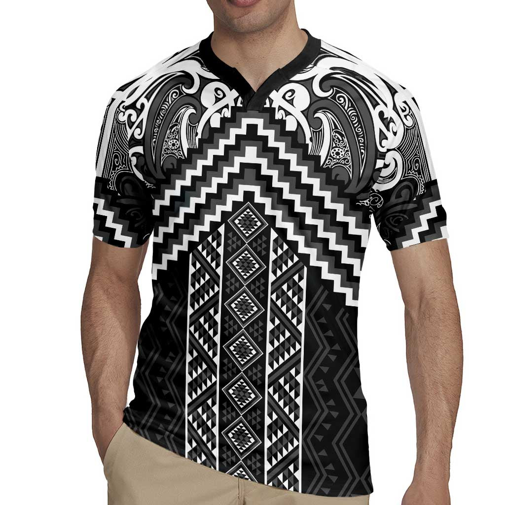Maori Tukutuku Taniko Motifs Rugby Jersey Black Poutama Mix Kowhaiwhai
