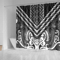 Maori Tukutuku Taniko Motifs Shower Curtain Black Poutama Mix Kowhaiwhai